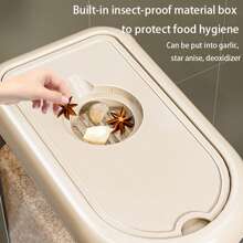 5kg/10kg Rice Storage Container, Airtight Seal, Insect-Proof, Moisture-Proof, Plastic Grain Barrel For Home Use, Home Decoration, Christmas Gifts, Home Gifts, Room Decoration - Cream White - View 4