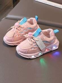 1 双儿童通用休闲运动纽扣电池灯鞋，适合男孩和女孩，适合春季、夏季、秋季和冬季 - 粉色 - 查看 2