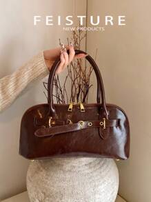 1 件 Feisture 纯色 PU 皮革翻盖手提包，复古风格单肩斜挎包，适合女孩、女士、大学生、年轻专业人士，非常适合工作、商务、通勤、上学