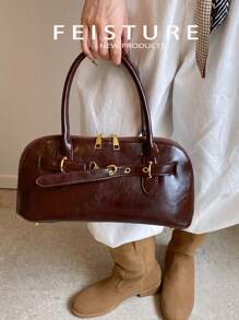1 件 Feisture 纯色 PU 皮革翻盖手提包，复古风格单肩斜挎包，适合女孩、女士、大学生、年轻专业人士，非常适合工作、商务、通勤、上学
