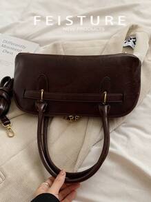 1 件 Feisture 纯色 PU 皮革翻盖手提包，复古风格单肩斜挎包，适合女孩、女士、大学生、年轻专业人士，非常适合工作、商务、通勤、上学