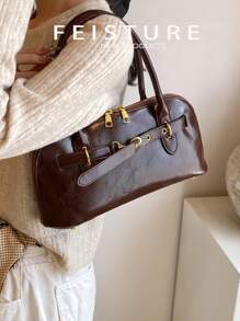 1 件 Feisture 纯色 PU 皮革翻盖手提包，复古风格单肩斜挎包，适合女孩、女士、大学生、年轻专业人士，非常适合工作、商务、通勤、上学
