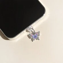 1pc Rhinestone Single Butterfly Mobile Phone Dust Plug - Anti-Fouling, Waterproof, Anti-Drop, Small And Cute, Durable, Alloy Manufacturing, Can Store Debris Decorative Electronic Accessories - Suitable For Headphones, Computer Type-C Interface. Compatible With Iphone Interfaces And Type-C Interfaces (Compatible With The Entire Compatible With Iphone 15 Series)