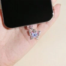 1pc Rhinestone Single Butterfly Mobile Phone Dust Plug - Anti-Fouling, Waterproof, Anti-Drop, Small And Cute, Durable, Alloy Manufacturing, Can Store Debris Decorative Electronic Accessories - Suitable For Headphones, Computer Type-C Interface. Compatible With Iphone Interfaces And Type-C Interfaces (Compatible With The Entire Compatible With Iphone 15 Series)