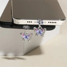1pc Rhinestone Single Butterfly Mobile Phone Dust Plug - Anti-Fouling, Waterproof, Anti-Drop, Small And Cute, Durable, Alloy Manufacturing, Can Store Debris Decorative Electronic Accessories - Suitable For Headphones, Computer Type-C Interface. Compatible With Iphone Interfaces And Type-C Interfaces (Compatible With The Entire Compatible With Iphone 15 Series)