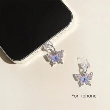 1pc Rhinestone Single Butterfly Mobile Phone Dust Plug - Anti-Fouling, Waterproof, Anti-Drop, Small And Cute, Durable, Alloy Manufacturing, Can Store Debris Decorative Electronic Accessories - Suitable For Headphones, Computer Type-C Interface. Compatible With Iphone Interfaces And Type-C Interfaces (Compatible With The Entire Compatible With Iphone 15 Series)