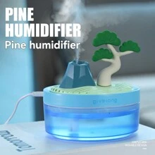 1 szt. Nawilżacz powietrza do szkoły zasilany z baterii z wiśnią/palmą/kaktusem/sosną, podwójny tryb mgiełki: ciągły/przerywany, 7-kolorowe oświetlenie nastrojowe, łatwe napełnianie wodą, odpowiedni do sypialni/salonu, świetny pomysł na prezent dla par, kochanków
