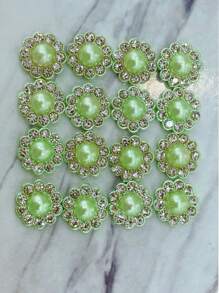 50入組樹脂花形珍珠＆扁平背鑲嵌指甲藝術貼紙貼紙，適用於婚禮，DIY相簿飾品配件手工藝品 - 白色 - 查看 13