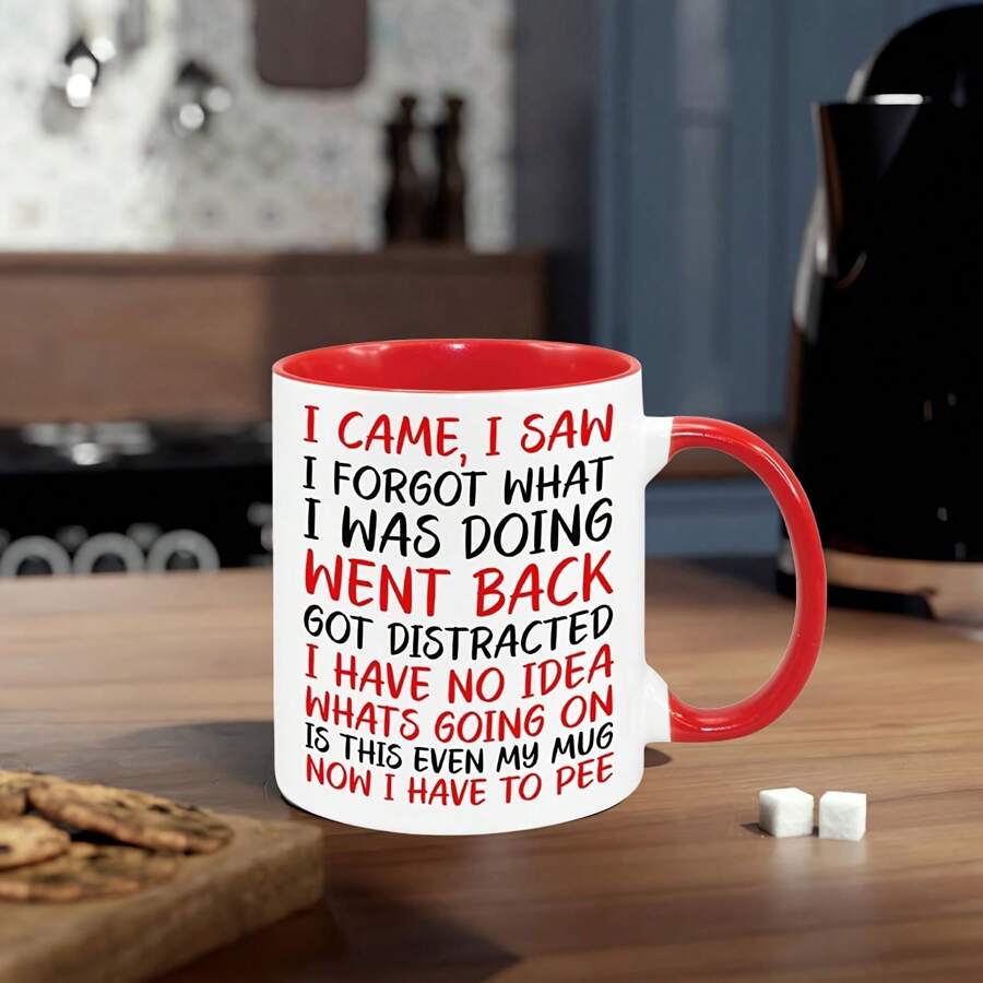 1pc, I Came I Saw I Forgot Mug, Birthday Christmas Funny Gift Present Novelty Unique Gift For Mum Dad Friend Sister Brother Grandparents Gift For Him Her Funny Quotes Coffee Mug(Red) - Red - View 1