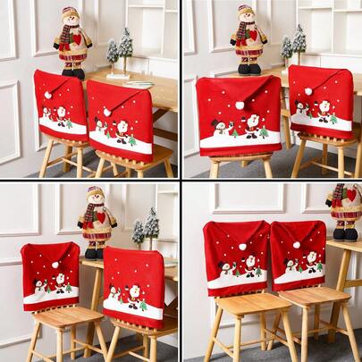 2pcs Table Chair Slipcovers Kitchen Dining Covers, Festive Scene Decor, Decoration For Home, Hallway, Office, Yard,Party Supplies