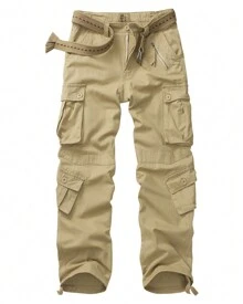 TRGPSG Men's Cotton Cargo Pants With 8 Pockets Camo Pants Outdoor Cargo Work Pants(No Belt) - 卡其色 - 查看 1