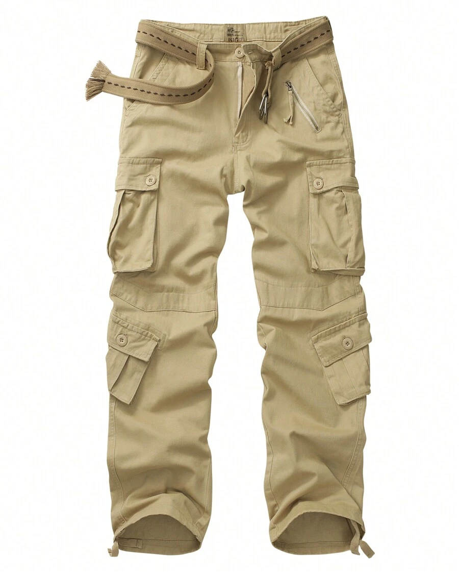TRGPSG Men's Cotton Cargo Pants With 8 Pockets Camo Pants Outdoor Cargo Work Pants(No Belt) - 卡其色 - 查看 1
