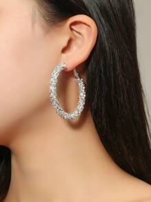 1 Pair Fashionable 7-Color Rhinestone C-Shape Hoop Earrings, Suitable For Women's Daily Wear And Gift - Silver - View 16