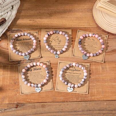 Pulsera elegante de piedra de cebra rosa hecha a mano, ideal para uso diario, hipoalergénica, regalo ideal para hija, hermana, amiga, abuela para Navidad