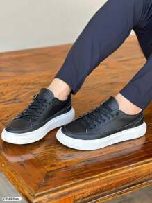 Men's Leather Casual Sneakers - màu đen - Xem 3