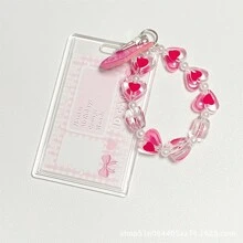 Kpop 透明亚克力照片卡夹钥匙扣，配有可爱水晶绳吊坠，适合偶像收藏品、学校用品、返校季