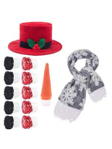 Conjunto de accesorios de disfraz de muñeco de nieve para Navidad: kit de bricolaje de muñeco de nieve, sombrero, bufanda, nariz y hebilla, lavar a mano, apto para bodas, graduaciones, fiestas de cumpleaños y festividades, decoraciones para exteriores - Multicolor - Ver 9