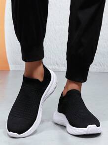 All Season Plus Size Women Casual Sneakers, Elastic Slip-On Sport Shoes, Breathable Running Shoes For Women