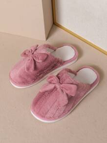 Fall/Winter Plush Bow Decor House Slippers, Christmas Slippers - Hot Pink - View 5
