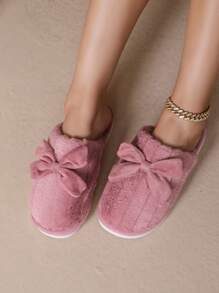 Fall/Winter Plush Bow Decor House Slippers, Christmas Slippers - Hot Pink - View 7