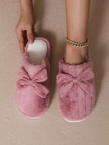 Fall/Winter Plush Bow Decor House Slippers, Christmas Slippers - Hot Pink - View 6