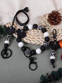 1pc Halloween Ghost Silicone Skull Print Beaded Keychain, ID Card, Lanyard, Bag Charm, Wristlet Key Ring, Halloween Christmas Gift Ideas Bag Lanyards With Id Holder Car Accessories Bag Charms