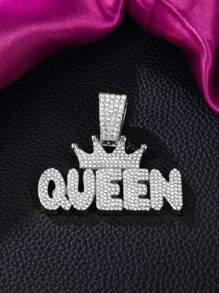 1 件女式全水钻字母皇冠“KING”“QUEEN”嘻哈吊坠项链首饰套装，个性化皇冠国王王后设计，镶嵌闪亮水晶，适合日常服装和派对配饰 - 字母 - 查看 7