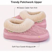 Ladies' Warm Knitted Faux Suede Memory Foam Moc Slippers - Pink - View 4