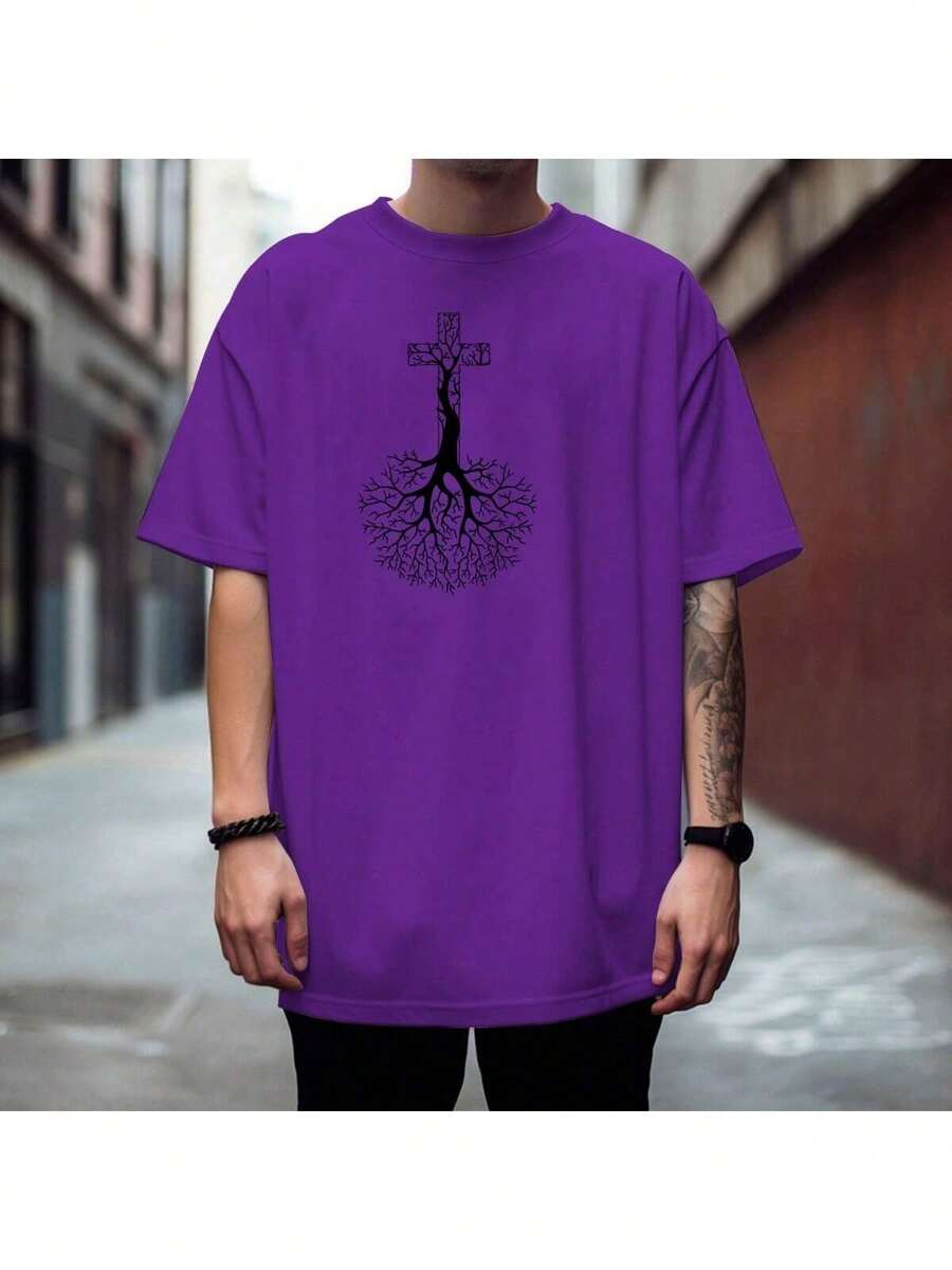 Summer T-Shirt Men's Soft Religious Cotton Shirt SILPJ1 - 紫色 - 查看 1