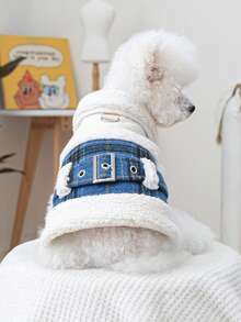 PETCIRCLE 1 件宠物服装蓝色格子外套适合小型/中型犬，温暖冬季服装 - 藍色 - 查看 4