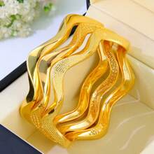 21k Gold Plated Asymmetric Bracelet, Luxury Arabic Style Charm Bracelet, Saudi Women Elegant Jewelry, Dubai Bride Wedding Party Accessory - Bracelet - View 10