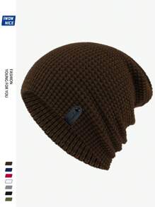 Fashionable Label Decor Slouchy Beanie Hats For Men And Women, Warm Winter Knit Caps With Ear Protection, Suitable For Outdoor Activities, Running, Fitness, Skiing, Skateboarding And Other Leisure Sports. Versatile Wear, Guitar Music Warm Hat, Youth Couple, Holiday Gift