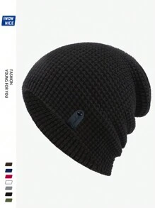 Fashionable Label Decor Slouchy Beanie Hats For Men And Women, Warm Winter Knit Caps With Ear Protection, Suitable For Outdoor Activities, Running, Fitness, Skiing, Skateboarding And Other Leisure Sports. Versatile Wear, Guitar Music Warm Hat, Youth Couple, Holiday Gift