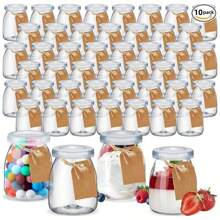 10 lọ sữa chua có nắp, lọ thủy tinh Mason trong suốt 4oz, hộp thủy tinh mini có nhãn dây, đựng sữa, mứt, thạch, mousse, mật ong, sản phẩm tắm, quà tặng đám cưới - Nhiều màu - Xem 1