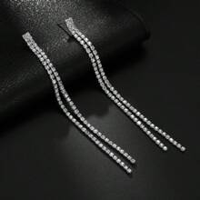 Full Diamond Tassel Earrings For Women Light Luxury And Exquisite Simple Silver Needles - Silver - View 4