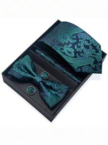 AlanKing 1 套棕色佩斯利领带、领结、口袋巾、袖扣男士礼品套装、西装配饰 - 混色 - 查看 20