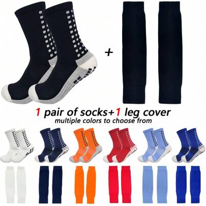 2 Pairs Sports Socks + 1 Pair High Quality Soccer/Sports Anti-Slip Socks + 1 Pair Sports Leg Sleeves (Football, Tennis, Basketball)