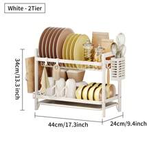 2 niveaux Égouttoir à vaisselle avec plateau d'égouttage, Organisateur de rangement pour ustensiles de cuisine, couteaux et planches à découper, convient pour la cuisine d'appartement - Blanc - Voir 3