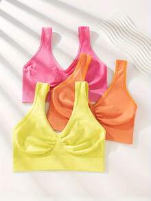 3 件套女士多色舒适弹力带钢圈健身运动文胸无缝内衣 - 彩色 - 查看 5