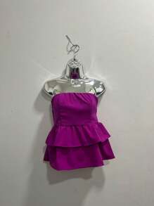 Beautiful Short Doll Dress, Backless With Ruffle, Fashion Blogger - Màu tím  Violet - Xem 1