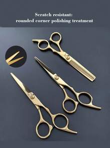 1 Peça Tesoura Profissional de Cortar Cabelo, Conjunto de Tesouras de Estilo na Cor Dourada para Salão, Barbeiro, Cabeleireiro, Ferramentas de Cabelo, Produtos e Acessórios de Cabelo para Salão de Beleza, Essenciais de Viagem, Volta às Aulas, Essenciais de Viagem e Férias, Acessórios de Cabelo para Mulheres - Dourado - Visão 6