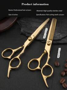1 Peça Tesoura Profissional de Cortar Cabelo, Conjunto de Tesouras de Estilo na Cor Dourada para Salão, Barbeiro, Cabeleireiro, Ferramentas de Cabelo, Produtos e Acessórios de Cabelo para Salão de Beleza, Essenciais de Viagem, Volta às Aulas, Essenciais de Viagem e Férias, Acessórios de Cabelo para Mulheres - Dourado - Visão 11