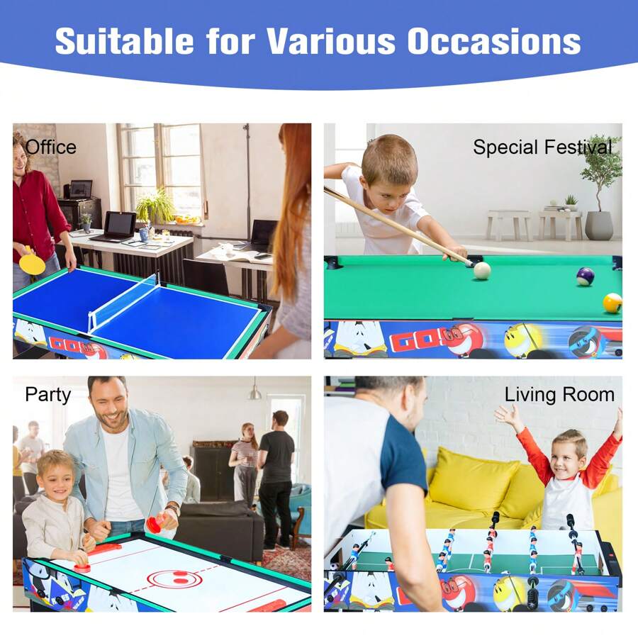 Vocheer 31.5in Multi Function 4 In 1 Combo Game Table, Steady Pool Table, Hockey Table, Soccer Football Table, Table Tennis Table, Blue, Pantent Product - Blue - View 1