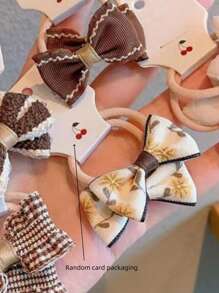 10pcs Chic Printed Butterfly Hair Ties For Little Girls (random Card) - Coffee Brown - View 2
