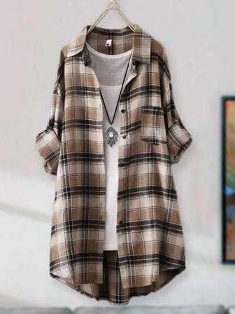 Women's Casual Long Sleeved Checkered Shirt, Autumn