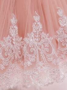 Baby Girls Dress Pageant Wedding Party Flower Girls Formal Gowns Lace Dress - Pink - View 6