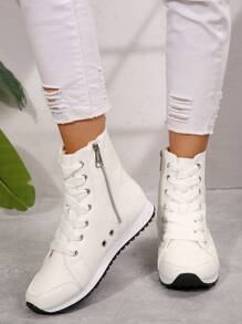 Fall/Winter Women & Kids Matching Fashion Classic Flat Round Toe Multi-Color High Top Lace-Up Side Zipper Casual Sneakers