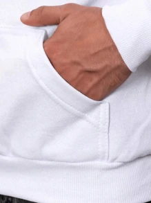 Men's Kangaroo Sweatshirt With Plain Hood Without Print Coat - trắng - Xem 3
