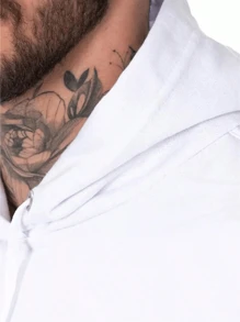 Men's Kangaroo Sweatshirt With Plain Hood Without Print Coat - trắng - Xem 4