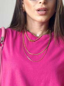 Kit 4 Basic Tshirt Women's Blouse Cotton Baby Look T-Shirt Comfortable Versatile Basic Plain Round Neck T-Shirt Kit - Màu Hồng Tươi - Xem 7